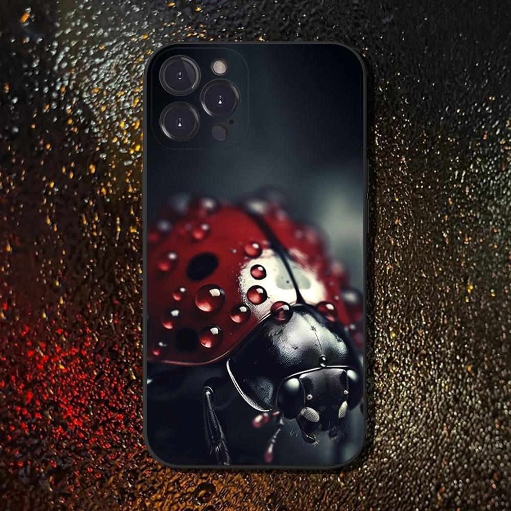 Ladybug Insect Red Black Phone Case For iPhone 16,15,14,13,12,11 Plus,Pro Max,XS,X,XR,SE,Mini,8,7,Soft Silicone Black Cover