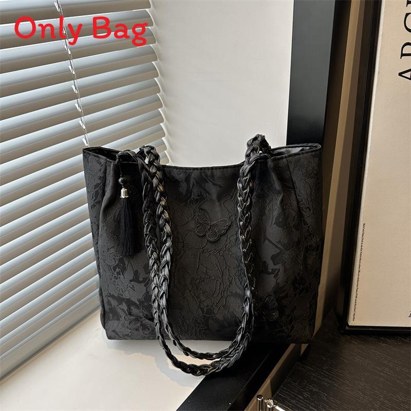 

New Chinese Style Large Capacity Tote Bag For Women With Lace Accents For Daily Use чорний