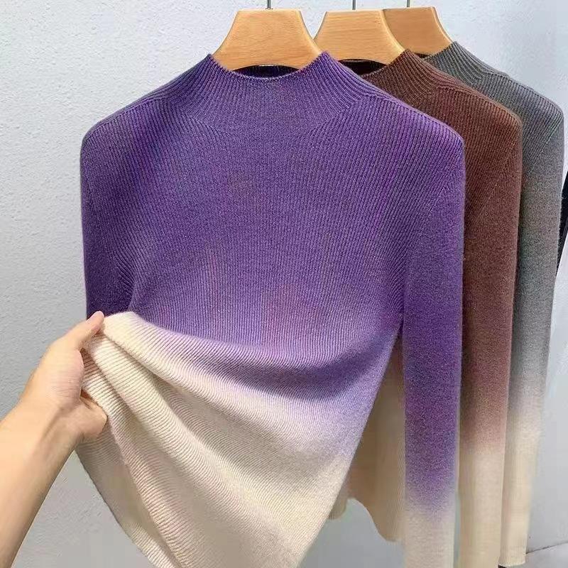 Damen Strick-Basisschicht mit Farbverlauf und halbem Rollkragen, die im Herbst und Winter schlank aussieht, und mit einer stark dehnbaren Basisschicht getragen wird.