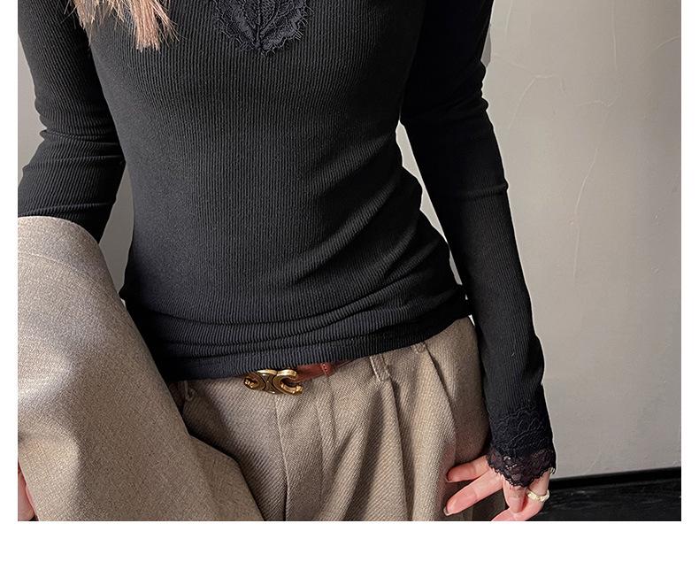 Elegant V-Neck Lace Trim Low-Neck Slimming White Top for Women - Autumn/Winter Innerwear