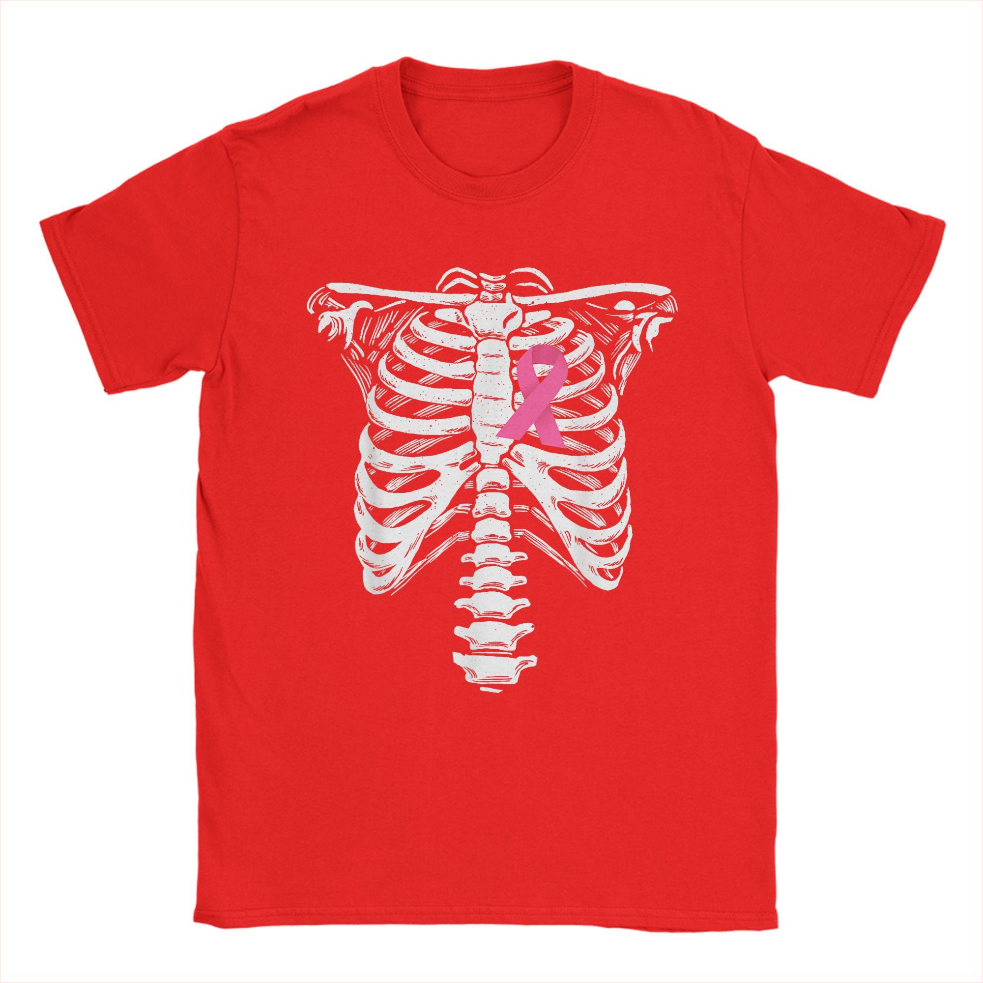 

Casual T Shirt Summer Breast Cancer Awareness Skeleton Wear Pink Ribbon Skeleton T Shirts Cotton Tee Shirt for Man Y2K Top Tees S