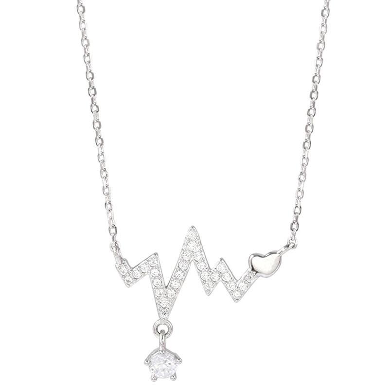 FY-1608 925 Sterling Silver Rhodium Plated Cute Christian Heartbeat Electrocardiogram Rope Chain Women's Pendant Necklace