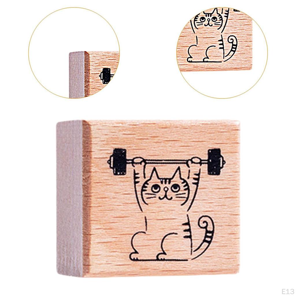 Cat Stamp Cute Animal 1.2 Inch for Kids Wooden Rubber Stamping Mailing Scrapbooking Letter