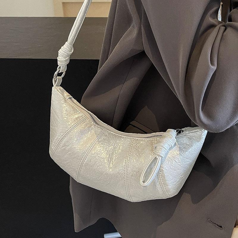 Fashion High-end Sense Niche Design Croissant Bag Versatile Personality Trend Foreign Style Solid Color PU Shoulder Messenger Bag