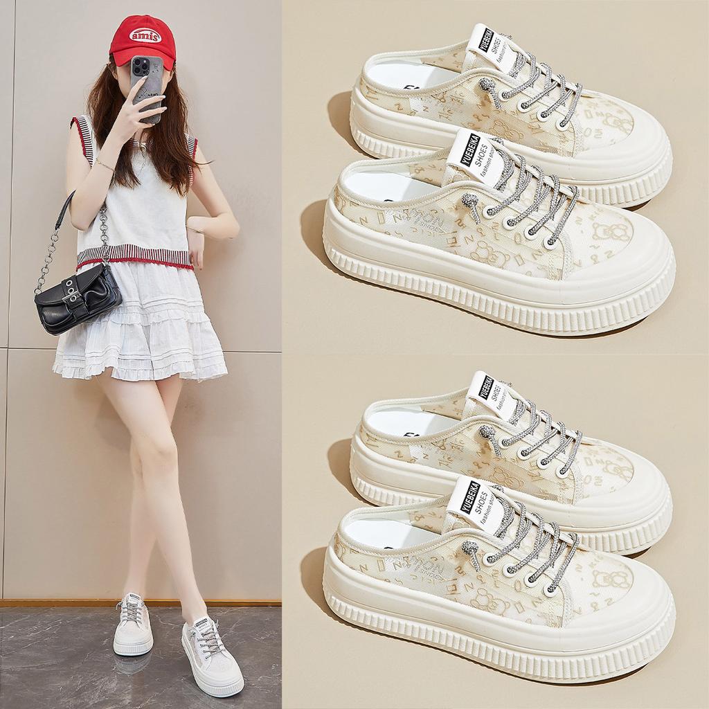 Summer White Shoes New Style of Female Students Mesh Breathable Height-enhancing Casual Street Clapper Shoes