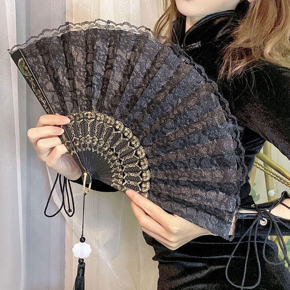 Lace Design Folding Fan Floral Pattern Handheld Fan Vintage Lace Hand Fan Party