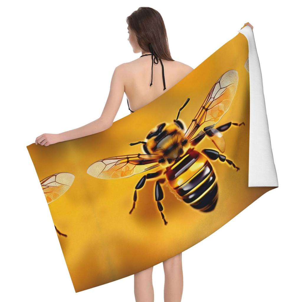 Sunflower Bees Print Beach Towel Quick Dry Absorbent Bath Towel Super Soft for Pool,Beach,Bath,Gym,Travel,Spa,Sport, Yoga Mat