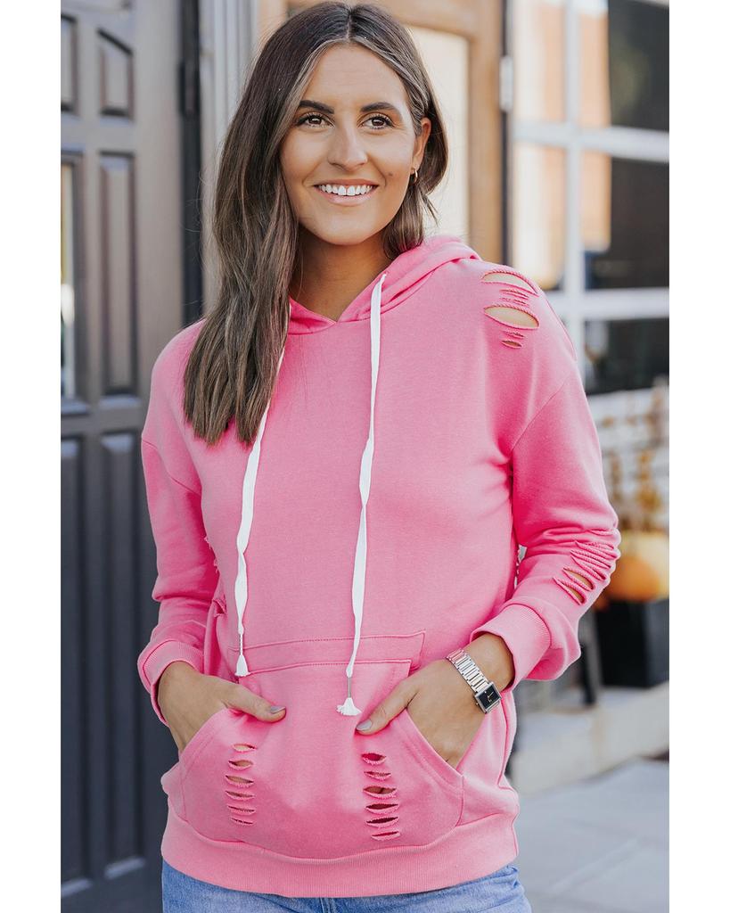 Azura Exchange Ripped Hooded Sweatshirt with Kangaroo Pocket