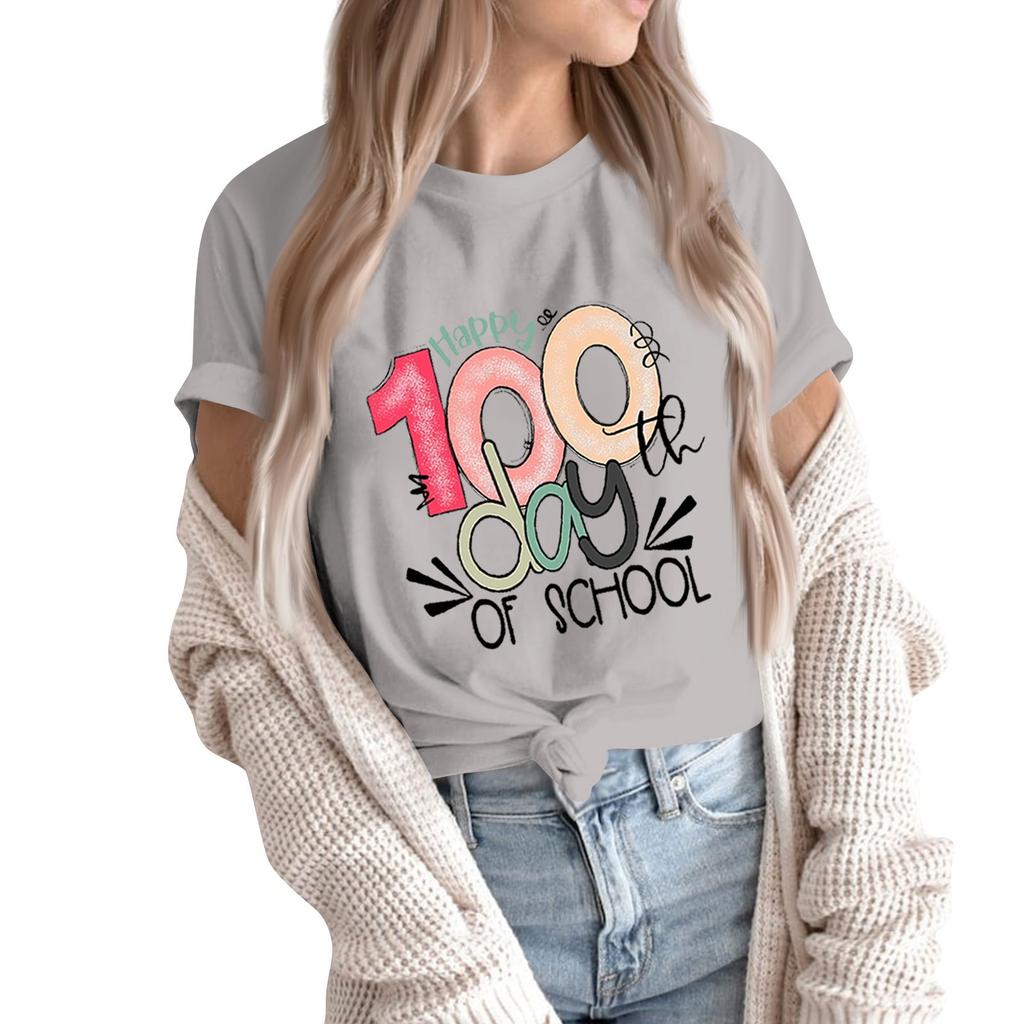 Maglione girocollo a maniche corte stampato casual alla moda da donna