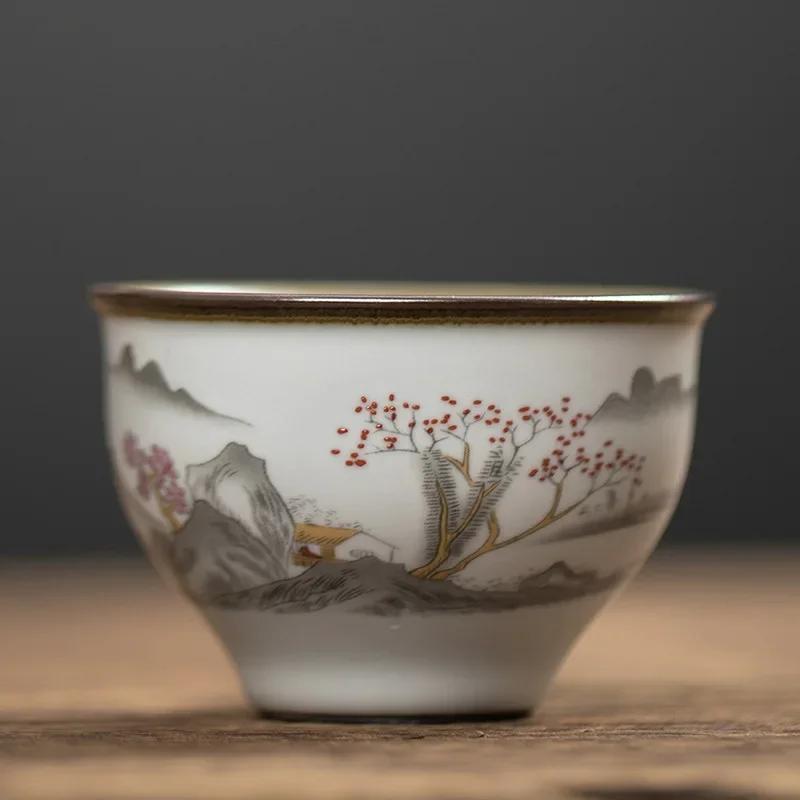 Moon White Ru Kiln Bell Cup Kombucha Cup Master Gracked Glaze Teacup Tea Set Ceramic Cup Teacups