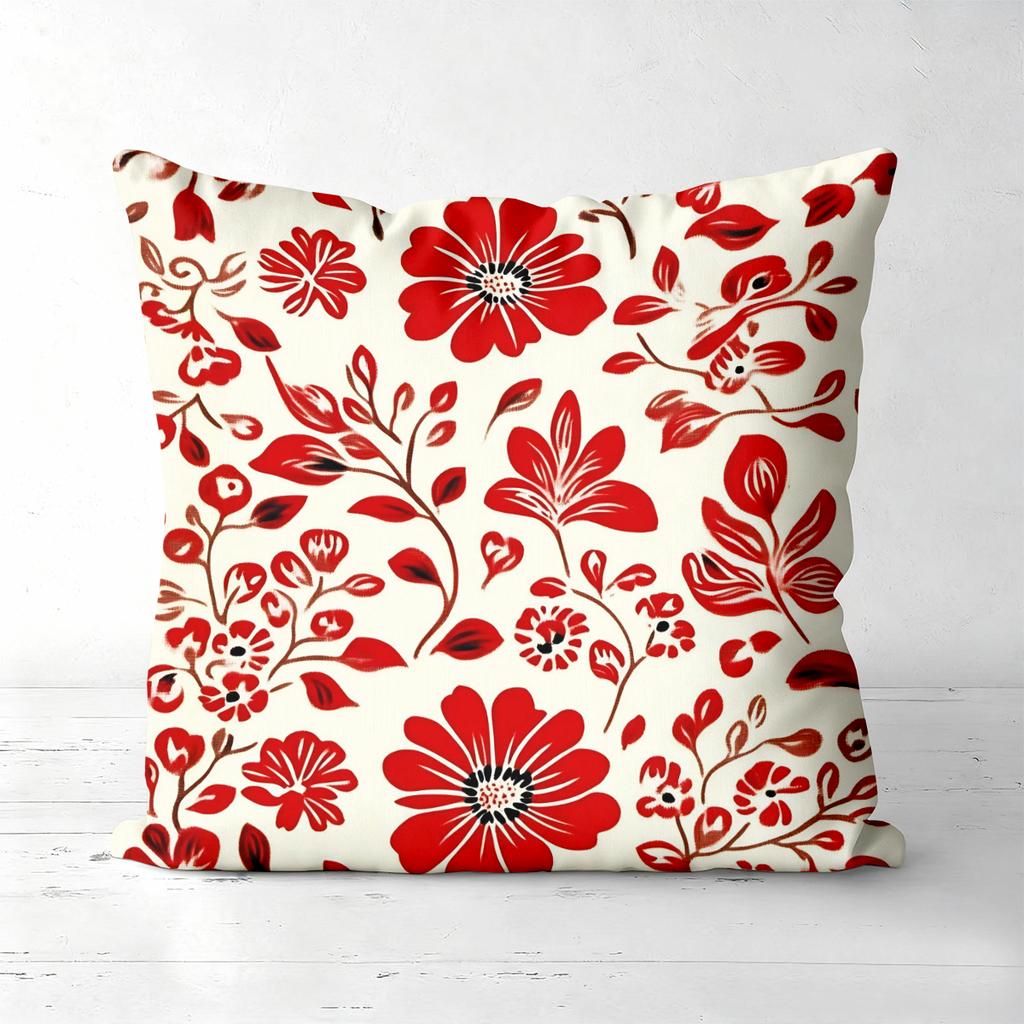Pieces Red Vintage Floral Throw Pillow Covers Polyester Sofa Decorative Cushion Cov Headboard Pillow (Without Pillow Core