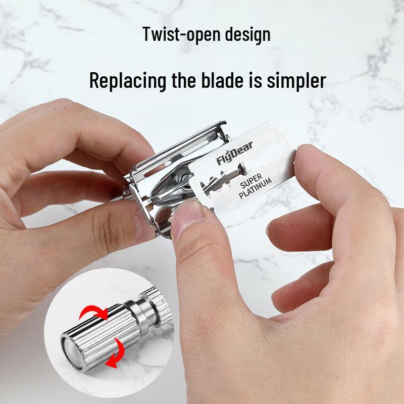 All-Metal Men's Double-Sided Manual Razor with Stand