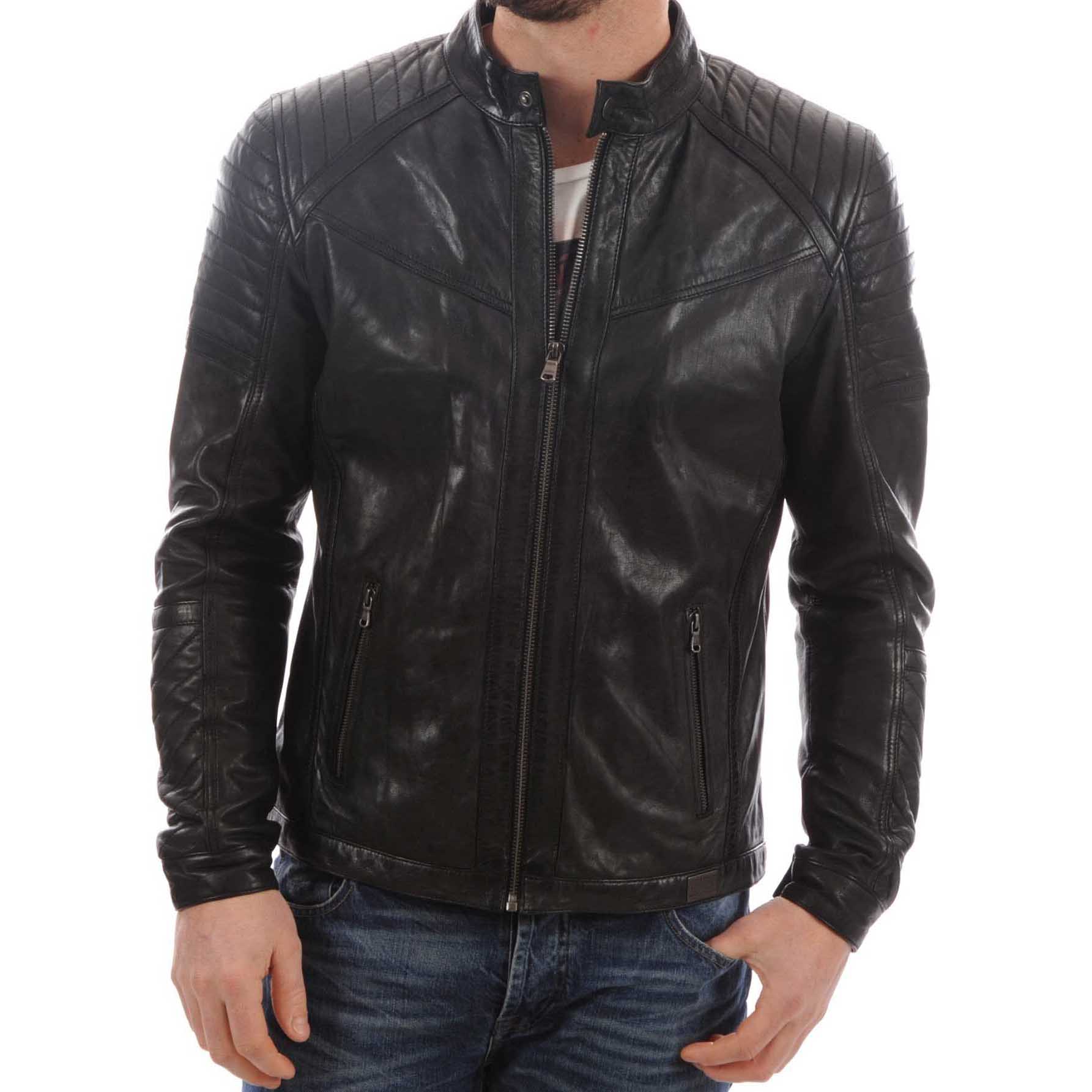 

SkinOutfit Men s Genuine Lambskin Black Leather Jacket Stylish Motorcycle Bomber Biker Outerwear MJ 145 XXXL чорний