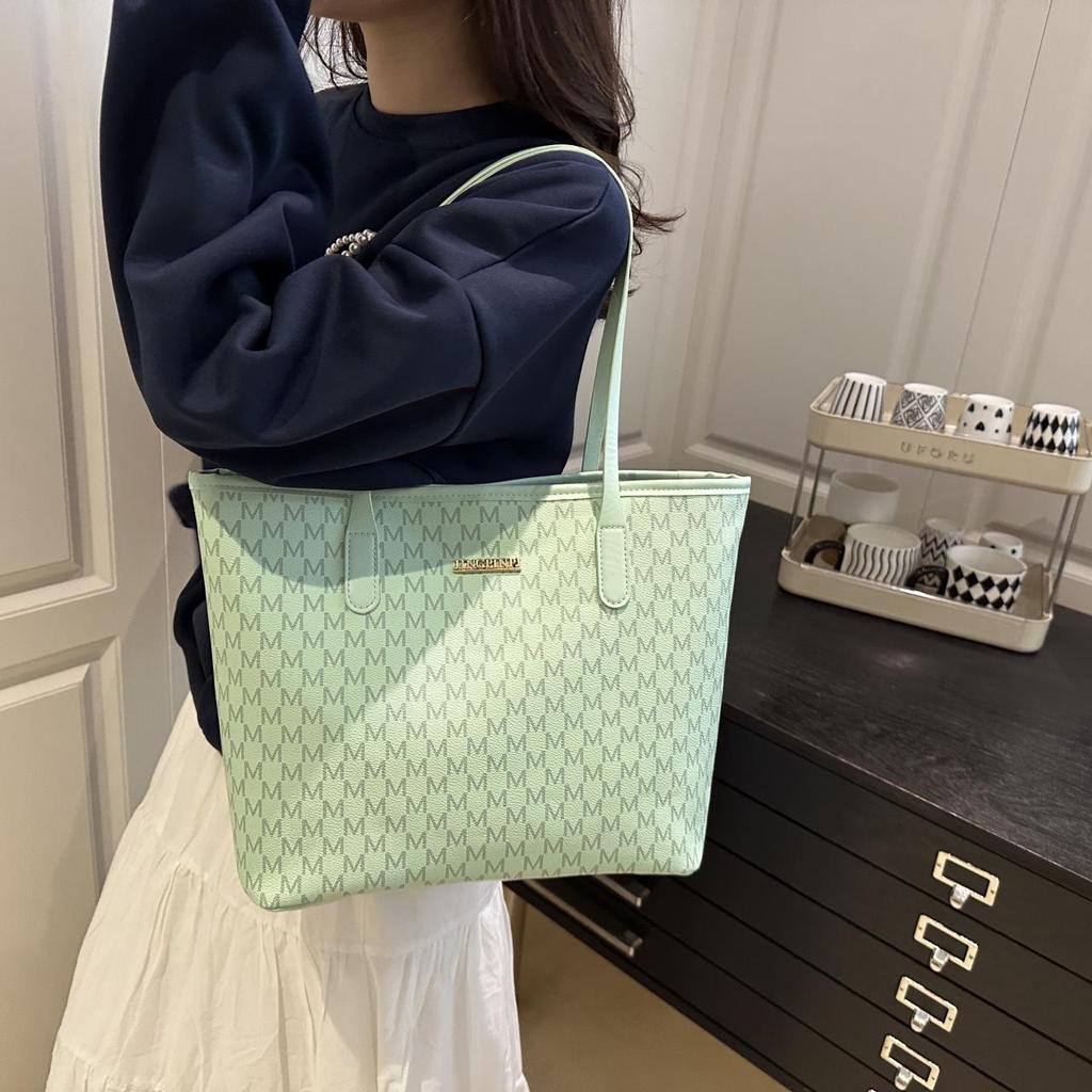 2025 Summer Women's French Tote: Large Capacity Solid Color Shoulder Handbag with Letter Design