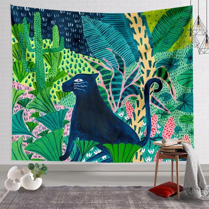 

VIKAMA Tiger Wall Tapestry Tropical Forest Bohemian Palm Plant Flower Wall Hanging Home Decor 74x94cm(29x37in)