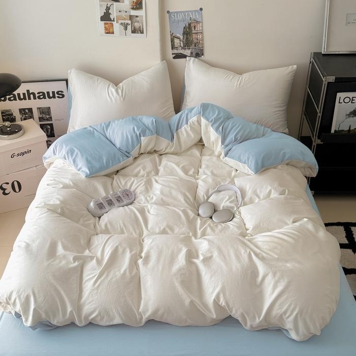 new solid color washed cotton four-piece set Shuangpin student dormitory single bedding three-piece set