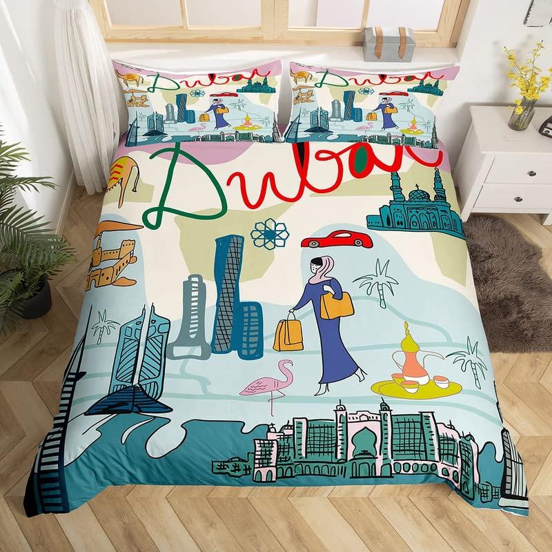 London Duvet Cover Set Queen Size Telephone Booth Big Ben Bus Print Bedding Set 3pcs,Modern City Quilt Cover with 2 Pillowcases