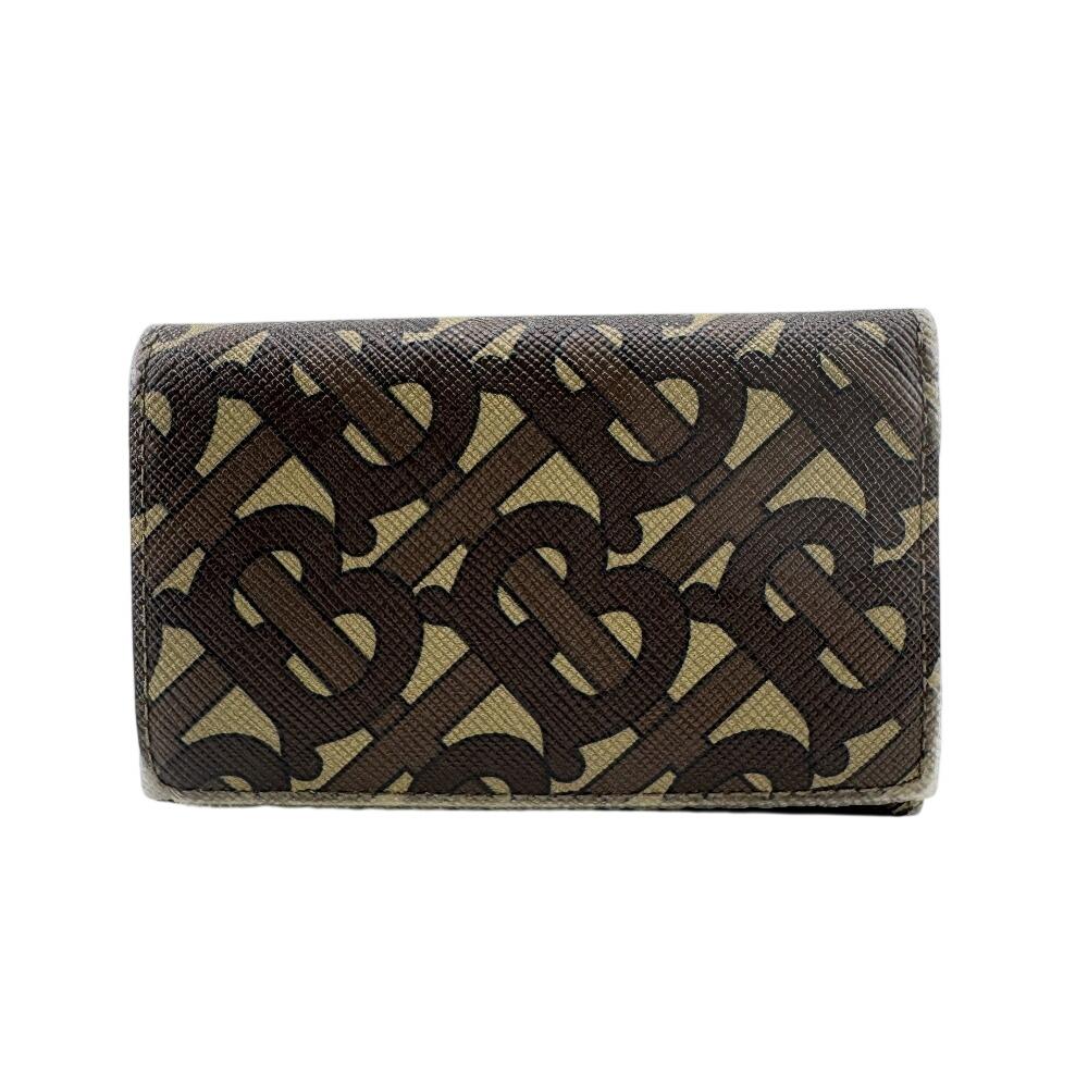 BURBERRY Compact wallet TB monogram leather Tri-fold wallet Brown leather unisex Used