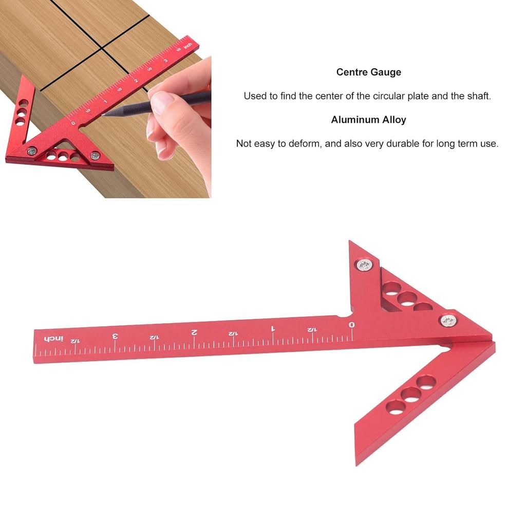 Garosa Center Finder, 45/90 Degree Angle Line Gauge Carpenter Ruler Aluminum Alloy Inch Woodworking Center Scriber Wood Measuring Scribe Tool