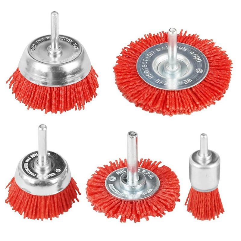 ABBP-10 PCS Nylon Filament Abrasive Wire Brush Wheel & Cup Brush Set With 1/4Inch Drill Shank, Nylon Drill Brush Set , Red