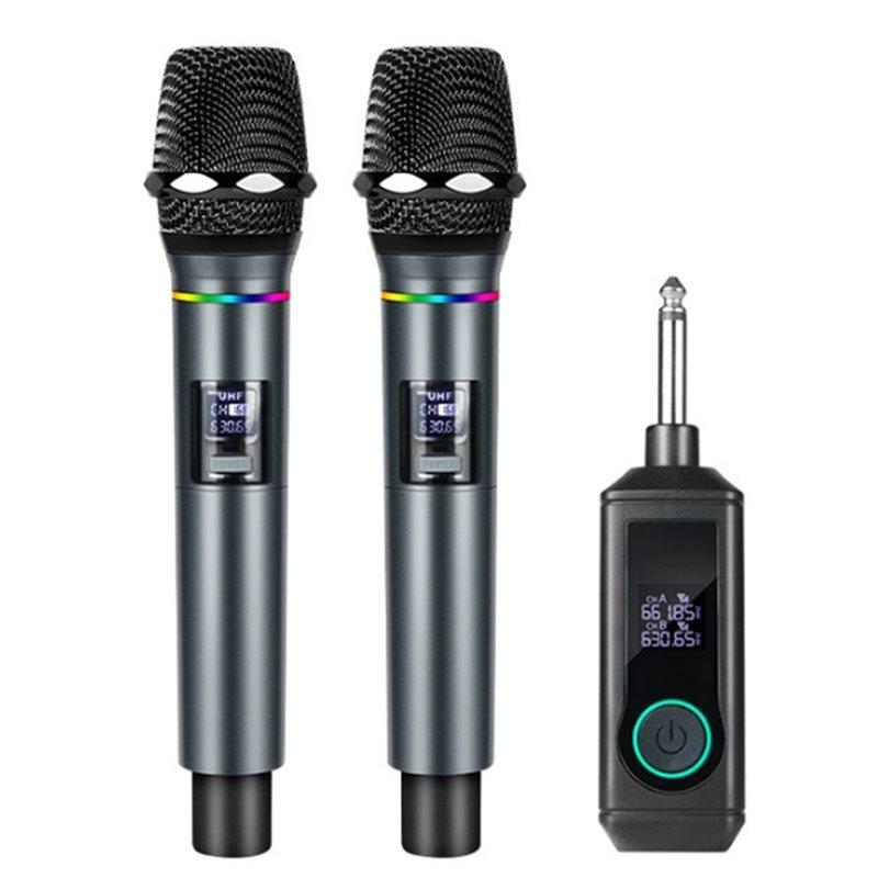 Wireless Microphone UHF Fixed Frequency 2 Channels Handheld Mic Micphone For Party Karaoke Professional Church Meeting