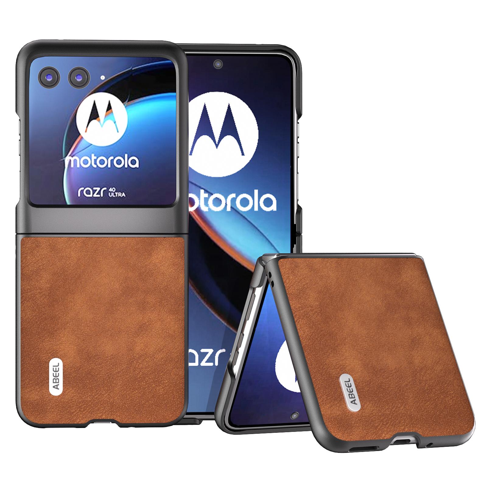 

ABEEL For Motorola Razr 40 Ultra 5G Textured Phone Case Shockproof PU Leather Coated PC Back Cover Brown