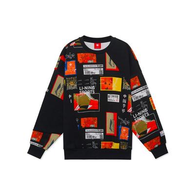 Li Ning Wade Serisi Desen Baskılı Eklemeli Bol Yuvarlak Yaka Erkek Sweatshirt Siyah AWDRA83-1