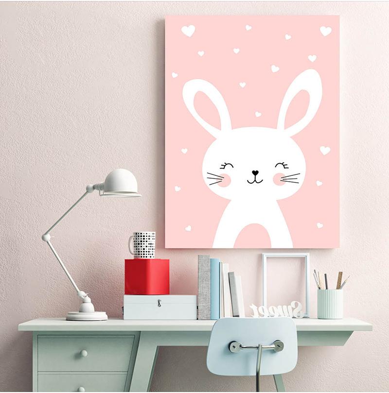 Kawaii Wall Art Canvas Nursery Print Cartoon Cat Rabbit Painting Nordic Kids Decoration Picture Baby Living Room Decor No Frame