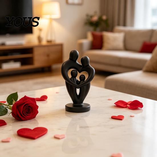 Hollow Love Shape Statue Abstract Woman Statue, Matte Black Resin Art Sculpture, Family of Four Finish Sculpture for Modern Minimalist Home Decor