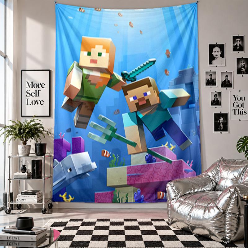 Wall Tapestryminecraft Art Hanging Cloth Decorative Background Cover for Room Decoration