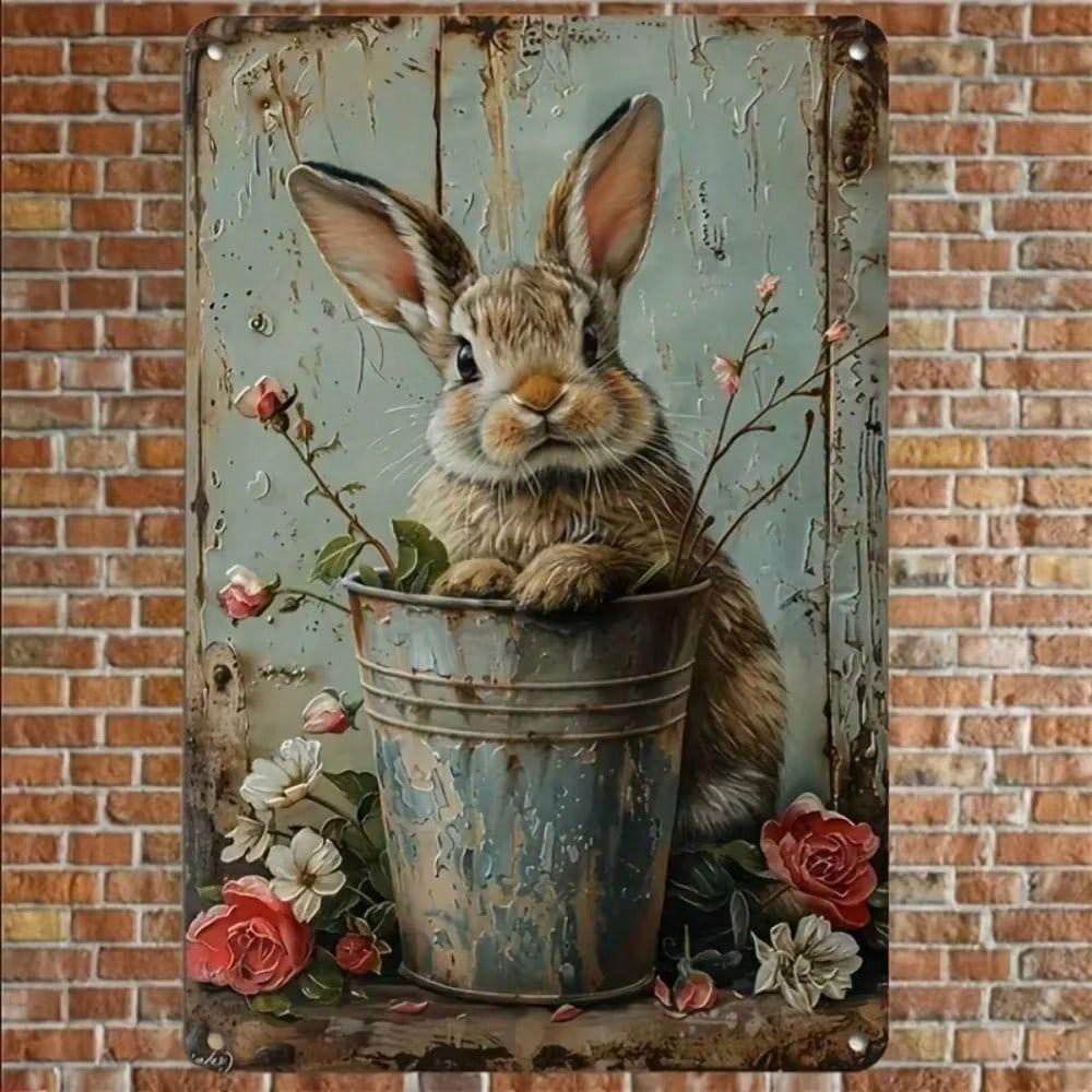 Vintage Easter Rabbit Metal Poster Wall Art