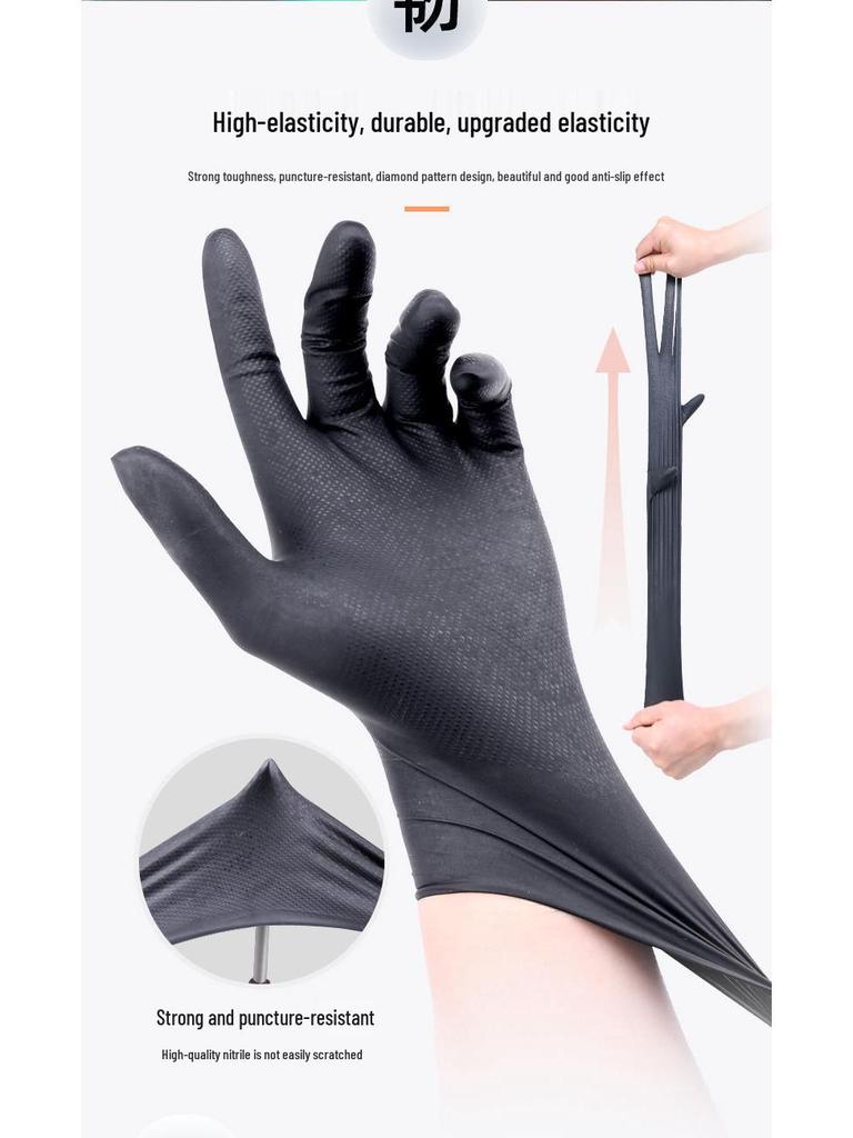 Oil-Proof Nitrile Gloves for Machining & Car Repair - Thick Diamond Pattern, Non-Slip, Oil-Resistant