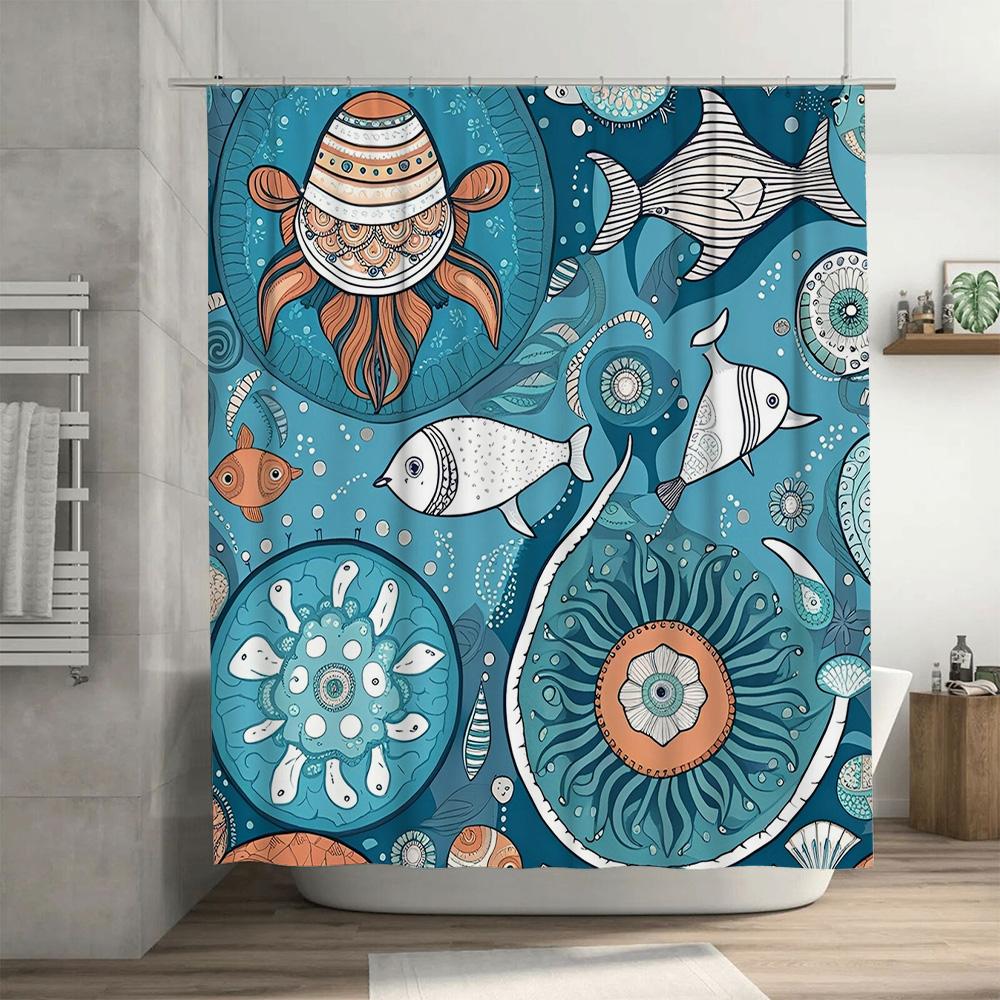 Decorative Octopus Fish Blue Shower Curtain Unique Artistic Design for Bathroom Decorations
