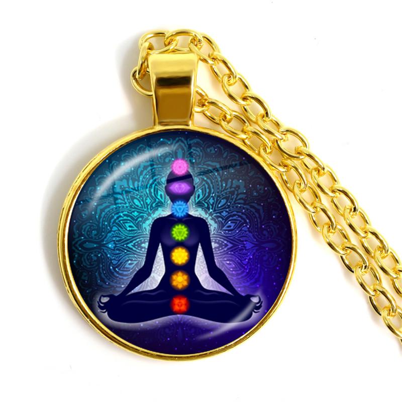 Seven Chakra Reiki Healing Necklace, Buddha Image Yoga Meditation Pendant, Spiritual Hope Jewelry Chain, Personalized Necklace, Gift