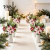 Home Interior Floral Accents 5 Heads Artificial Poinsettia Flowers, Christmas Fake Pine Berry Decoration, Flowers Fade-Resistant Red And White