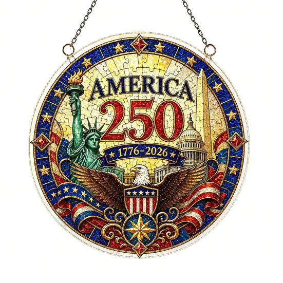 Acrylic Jigsaw Puzzle Suncatcher, US 250th Anniversary DIY Sun Catcher Kit, Stained Glass Style Patriotic Window Hanging Ornament for Independence Day