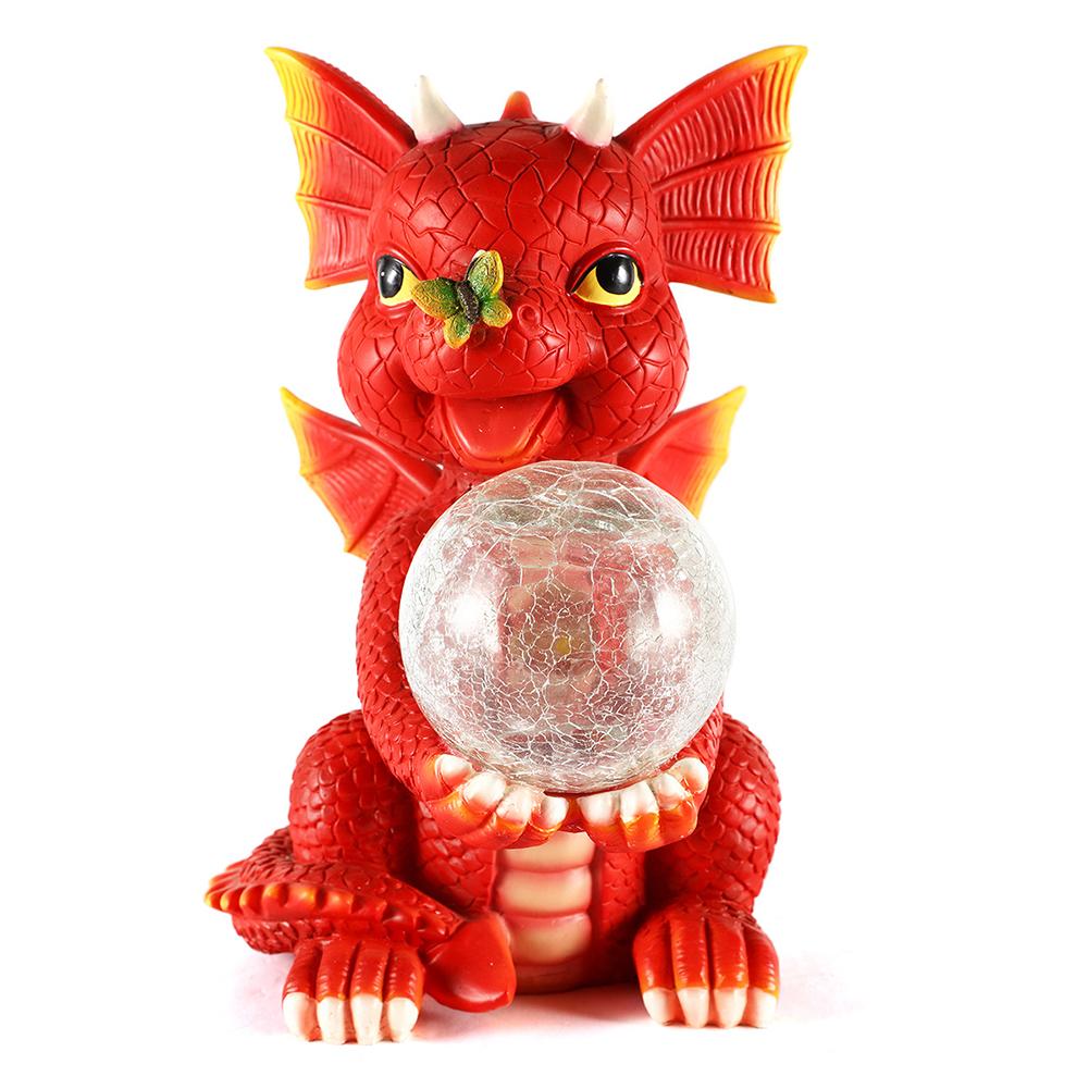 Resin Adorable Baby Dragon Figurines with Solar Light Waterproof Garden Sculpture Cute Dragon Statue for Patio Yard Lawn Porch