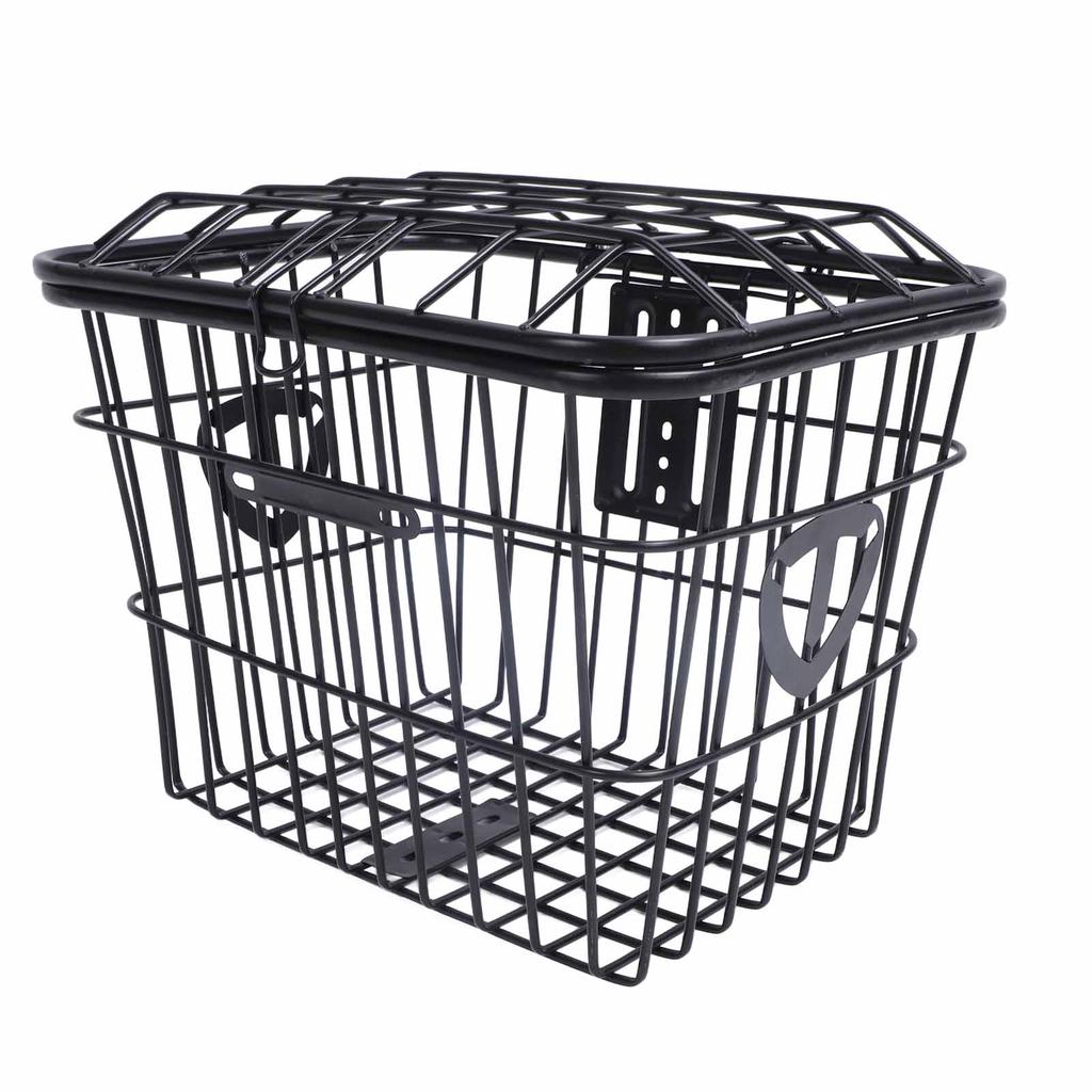 Electric Bike Basket Metal Bike Rear Storage Basket Large Capacity Cycling Basket with Lid for Bags Food Vegetable