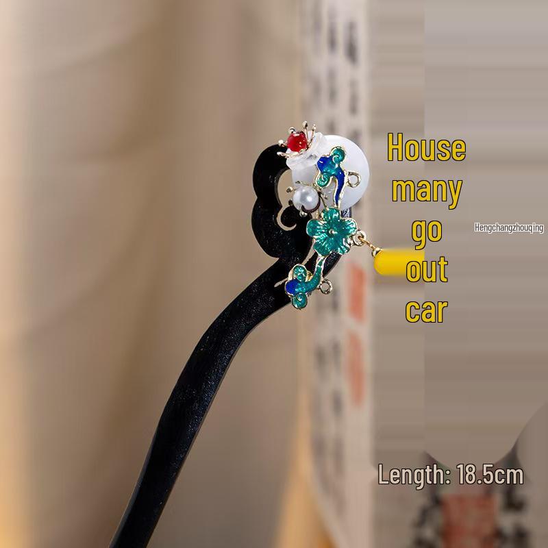 Elegant Red Rose Tassel Hairpin - U-shaped Hair Accessory for Women, Perfect for Updos and Traditional Attire.