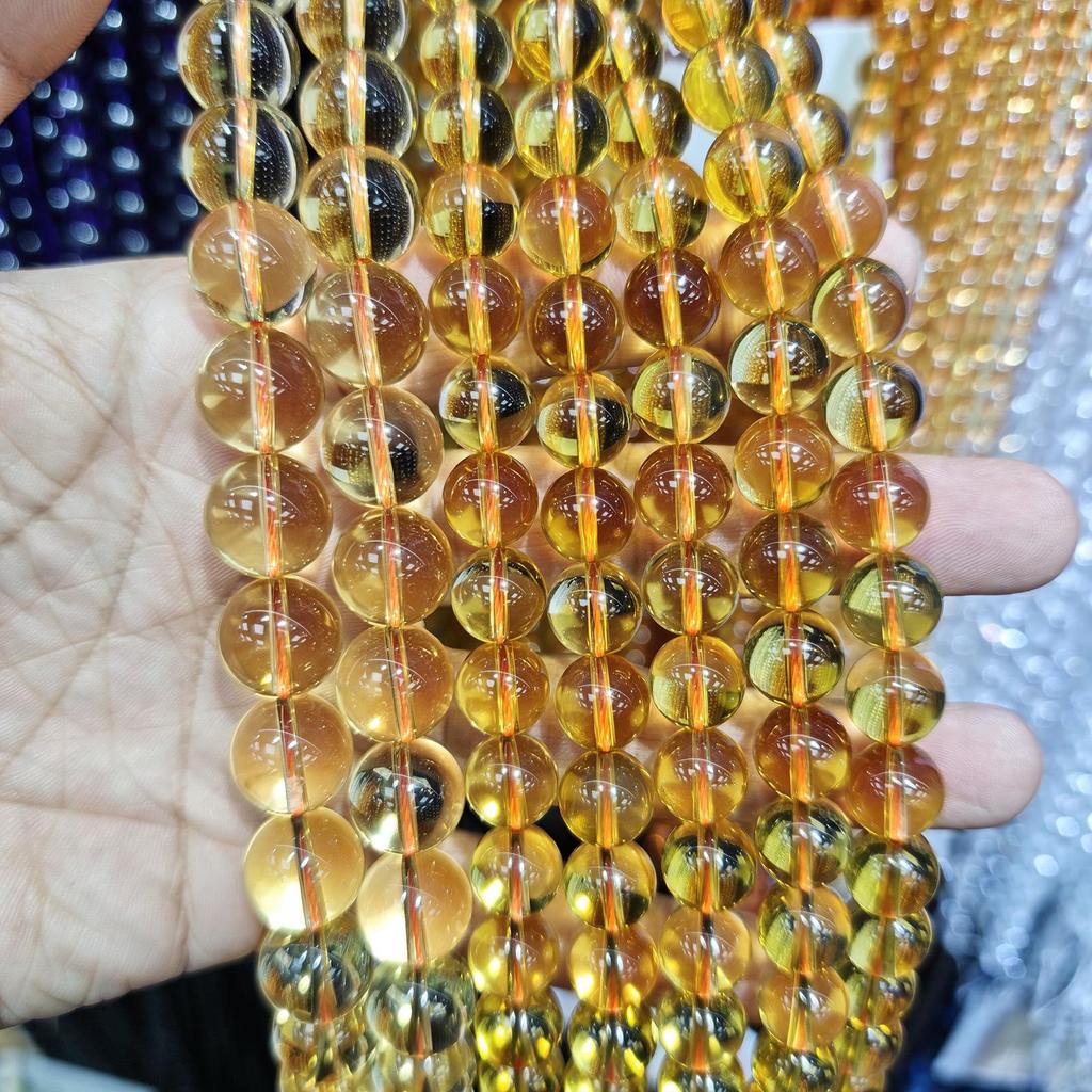 Naturalne Cytrynowe Okrągłe Koraliki do Bransoletek DIY i Akcesoriów Biżuteryjnych, Półprodukt - Sznur Koralików