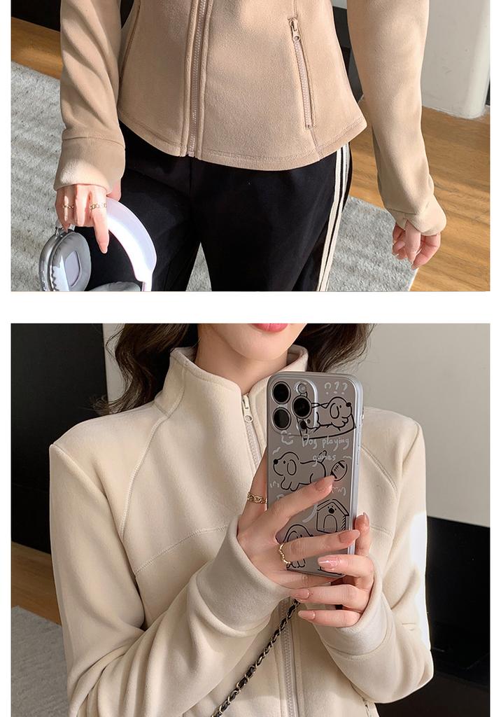 Women S Stand Collar Fleece Jacket Long Sleeve Slim Fit Warm Winter Coat