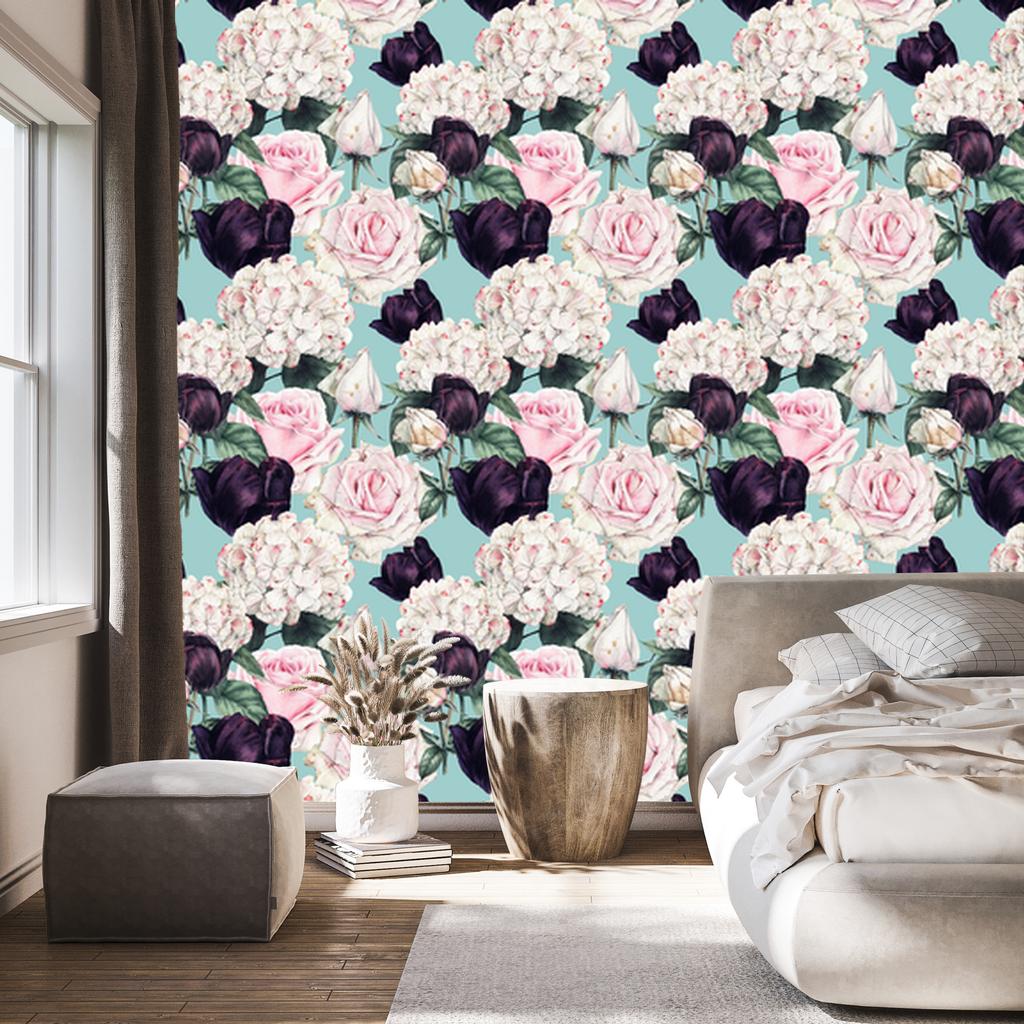 Roses wallpaper in muted colors for the living room and bedroom 50x1000