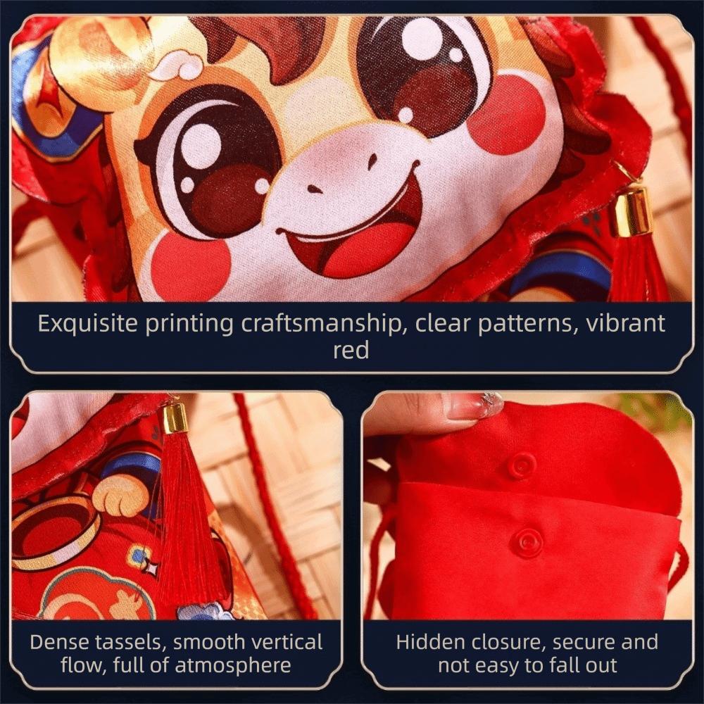 Cartoon Money Pocket With Shoulder Straps Red Envelope New Year's Blessing Bag  Wedding Birthday