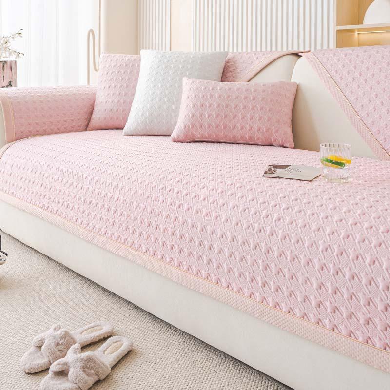 Summer Cool Ice Silk Sofa Cushion Anti-slip Thousand Bird Pattern Sofa Cover Machine Washable Airy Solid Color Edging Sofa Mat