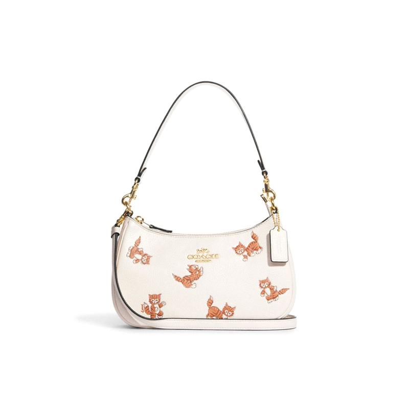 

COACH Teri 26 Animal Badge Series Cat Pattern Animal Print Cowhide Underarm Bag Shoulder Crossbody Bag Medium Women’s Chalk White Print білий
