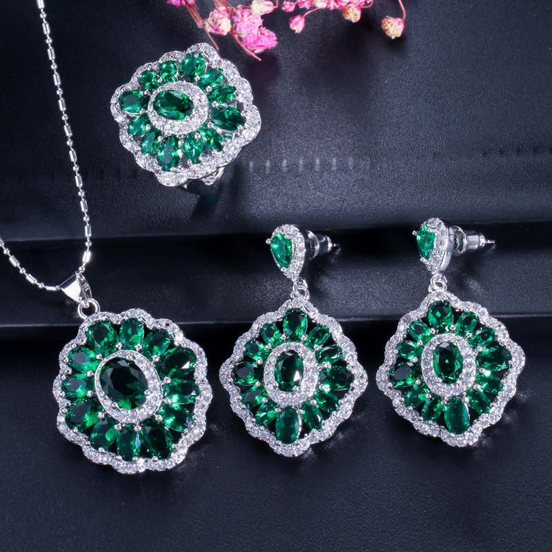 High-end Three-piece Jewelry Necklace Ring Earrings Jewelry Set