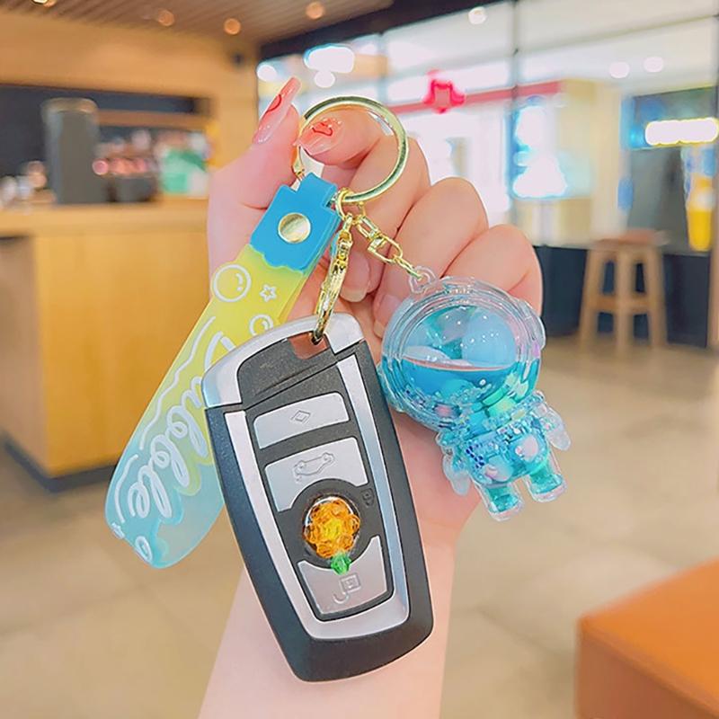 Cartoon Jewelry Dolls Keychain With Sturdy Resin Oil Pendant and Liquid Glitters Bottle for Fashionable Women Ladies