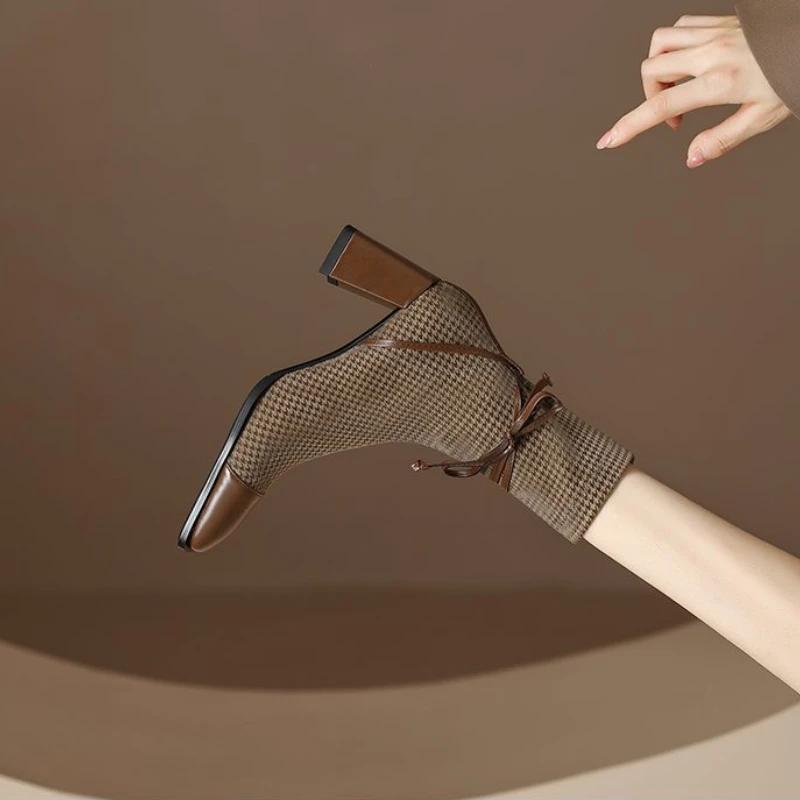 Shoes for Women  New Square Toe Ladies High Heels Comfortable Thick Heel Office Female Shoes Fashion Women's Ankle Boots