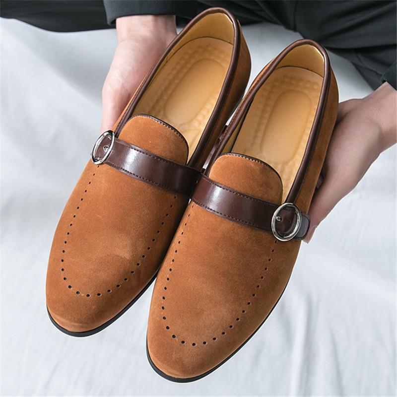 Trendy New Monk Strap Loafers New Men's Pointed Suede Leather Shoes Male Designer Formal Wedding Dress Homecoming Footwear