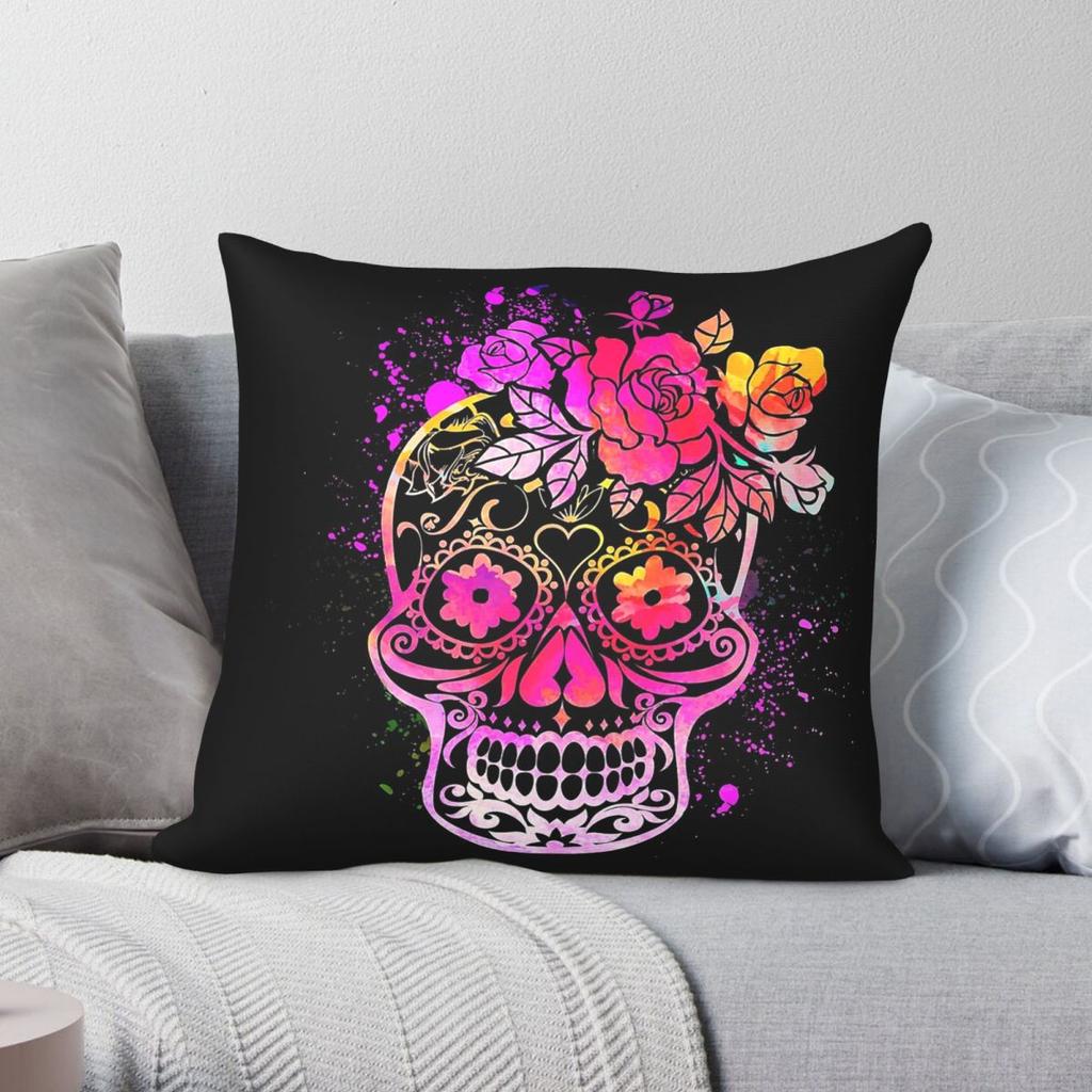 Sugar Skull Floral Day Of The Dead Square Pillowcase Polyester Linen Velvet Printed Zip Decorative Pillow Case Bed Cushion 45x45